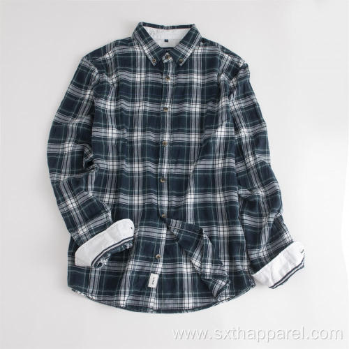 Men's Long Sleeve Shirt Collar Check Cotton Shirts